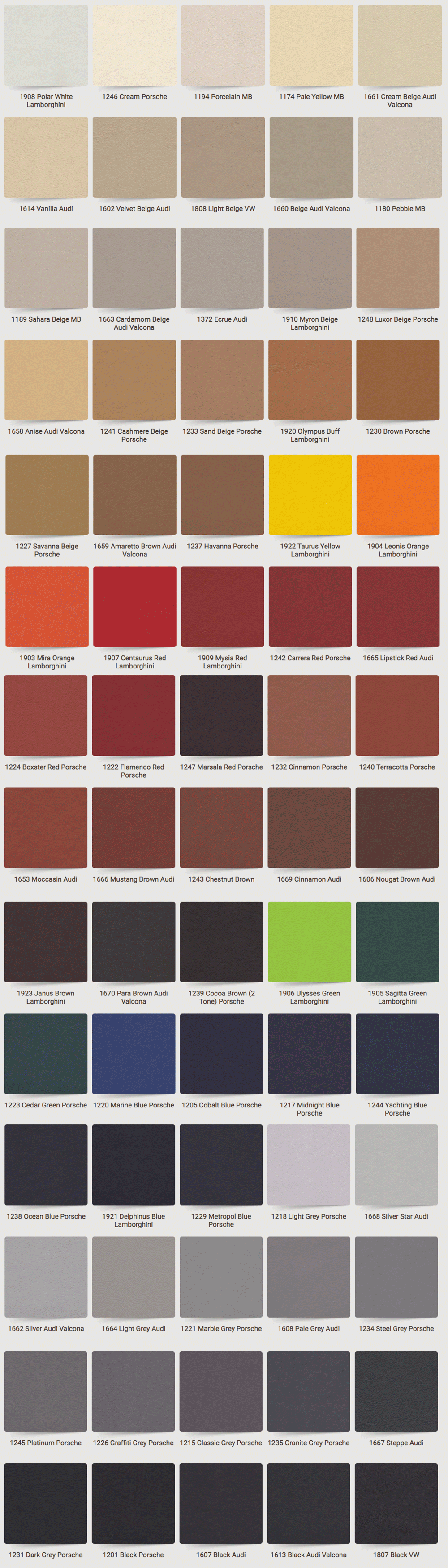full grain nappa leather range colour shade card Designls